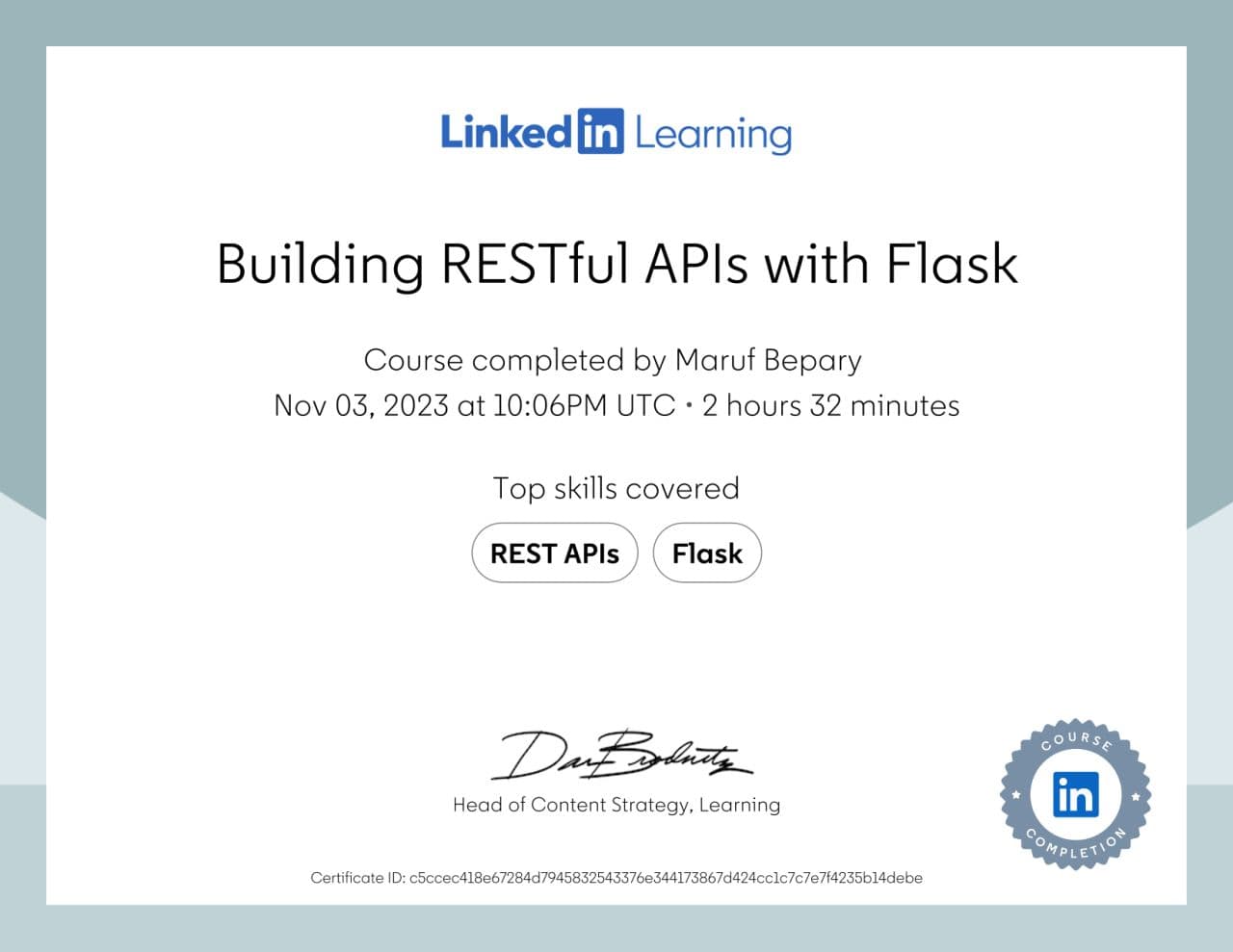 Building RESTful APIs with Flask certificate image